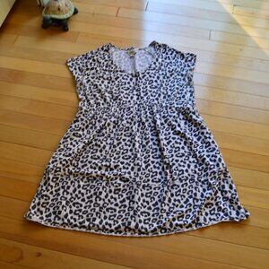Pact Gray and Beige Leopard Print Empire Waist Cotton Dress Size XL